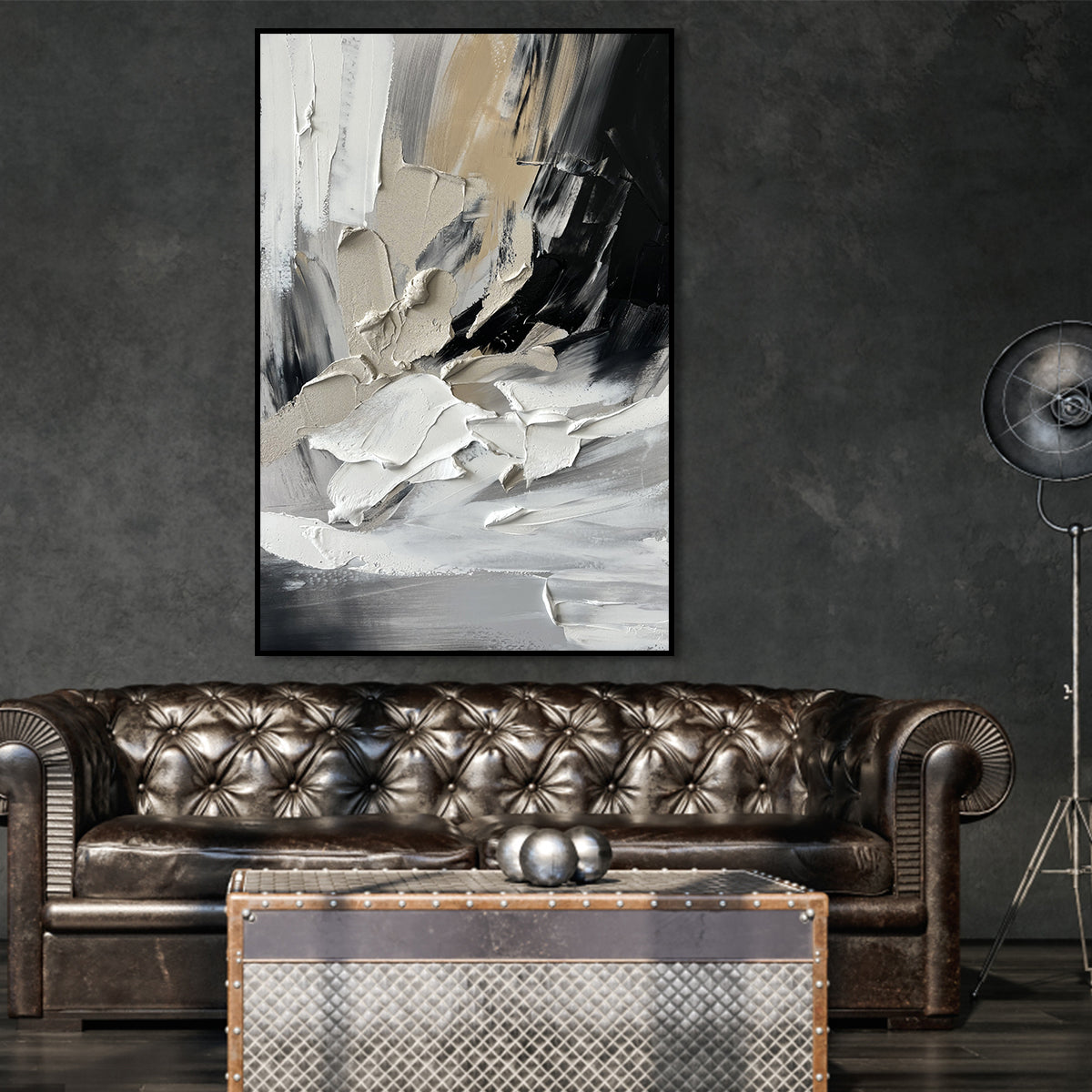 Silent Motion – Black White and Beige Abstract Wall Art