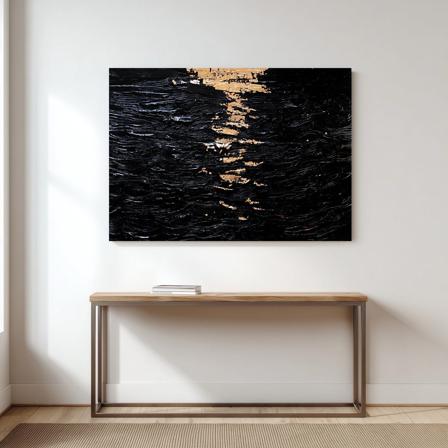 Abstract black and silent ocean texture painting