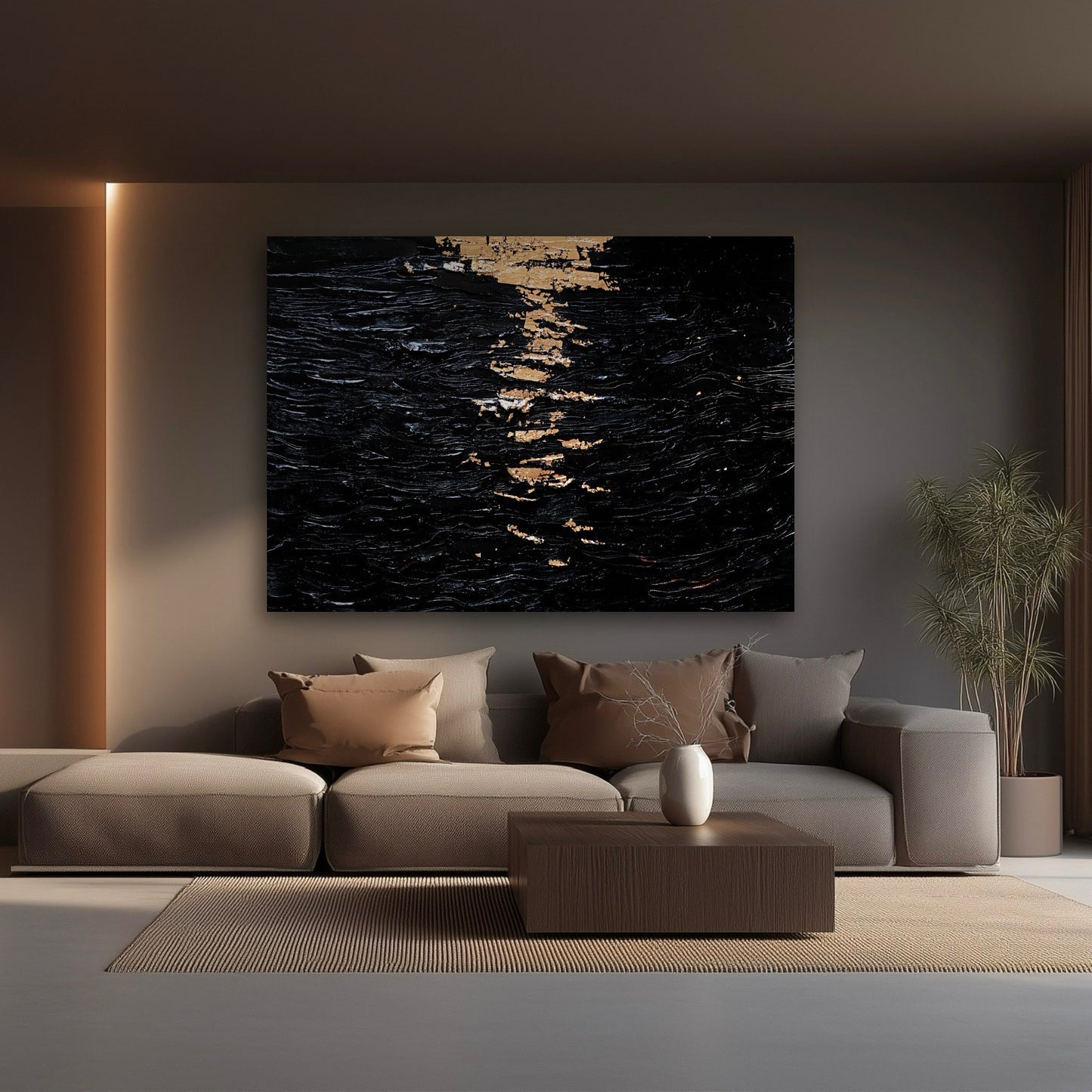 Abstract black and silent ocean texture painting