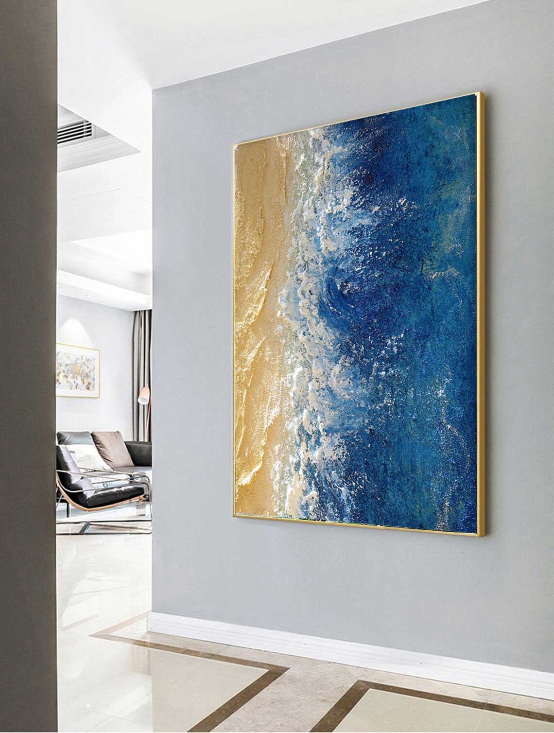 Abstract Diptych in Teal and Gold