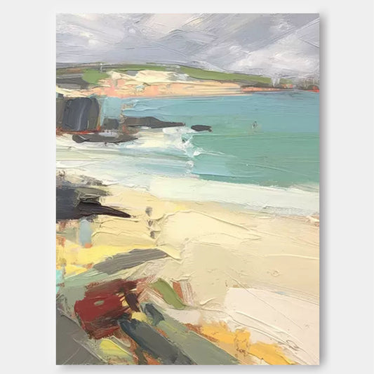 Serene Beachside Oil Painting