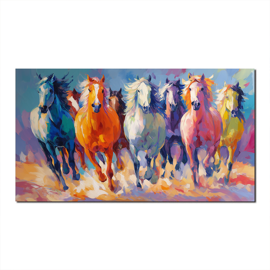 Vibrant Colorful Running Horses Oil Painting - Impressionist Animal Wall Art for Home Decor