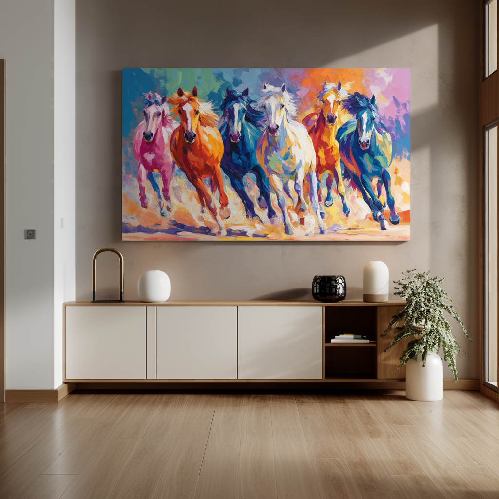 Colorful Running Horses Canvas – Abstract Large Horse Wall Art