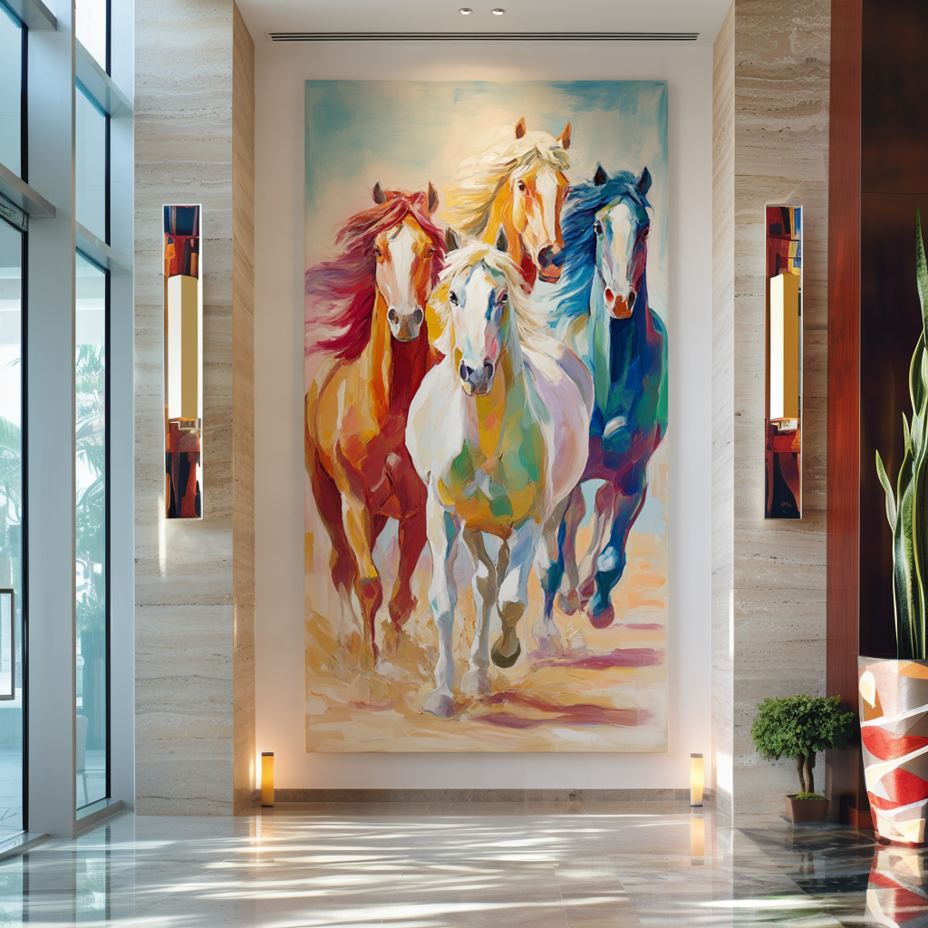 Vibrant Running Horses Oil Painting - Colorful Impressionist Animal Wall Art for Home Decor