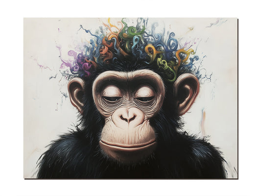 Whimsical Surreal Chimpanzee Art Print - Colorful Curly Patterns Monkey Painting for Home Decor