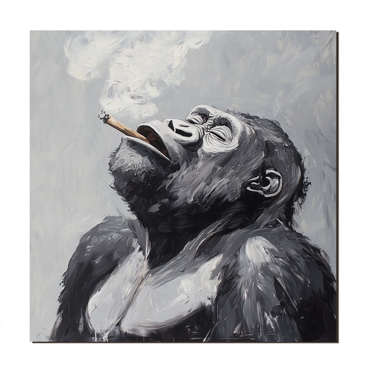 Smoky Reflection - Monochromatic Abstract Gorilla Oil Painting for Modern Interiors